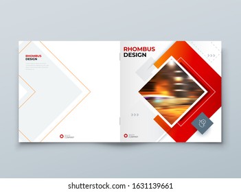 Brochure Cover Background Design. Corporate Template Layout for Business Annual Report, Catalog, Magazine or Flyer Mockup. Concept with Square Rhombus Shapes. Vector Background. Set - GB075