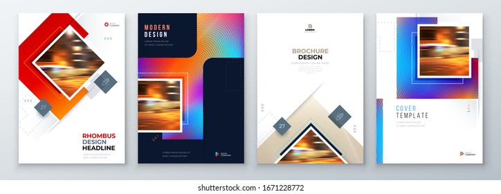 Brochure Cover Background Design. Corporate Template Layout for Business Annual Report, Catalog, Magazine or Flyer Mockup. Creative Modern Bright Concept with Square Rhombus Shapes. Vector Background.