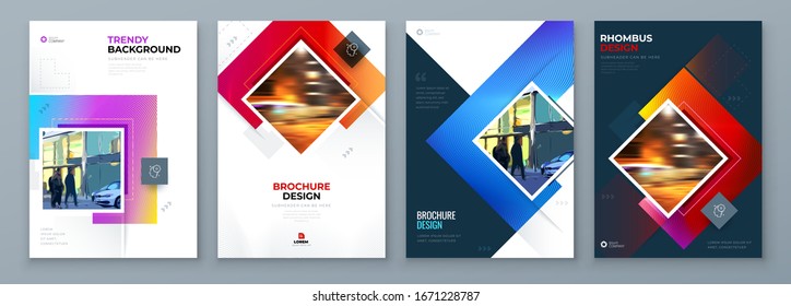 Brochure Cover Background Design. Corporate Template Layout for Business Annual Report, Catalog, Magazine or Flyer Mockup. Creative Modern Bright Concept with Square Rhombus Shapes. Vector Background.