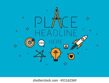 Brochure cover with background design/ Flat vector art/ Business icon with typography headline/ Line illustrations with social media elements/ Digital advertising design