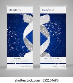 Brochure cover design. Abstract roll up. Modern poster magazine layout template. Fancy vector front page. Brochure template design. DNA. Beautiful structure of the spiral molecule. Science concept