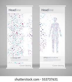 Brochure cover design. Abstract roll up. Modern poster magazine layout template. Fancy vector front page. Brochure template design. DNA. Beautiful structure of the spiral molecule. Science concept