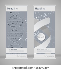 Brochure cover design. Abstract roll up. Modern poster magazine layout template. Fancy vector front page. Brochure template design. DNA. Beautiful structure of the spiral molecule. Science concept
