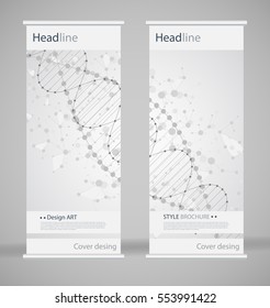 Brochure cover design. Abstract roll up. Modern poster magazine layout template. Fancy vector front page. Brochure template design. DNA. Beautiful structure of the spiral molecule. Science concept