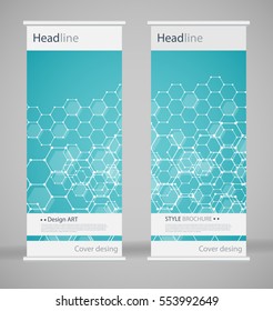 Brochure cover design. Abstract roll up. Modern poster magazine layout template. Fancy vector front page. Brochure template design. DNA. Beautiful structure of the spiral molecule. Science concept