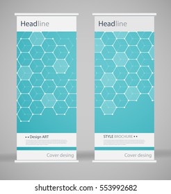 Brochure cover design. Abstract roll up. Modern poster magazine layout template. Fancy vector front page. Brochure template design. DNA. Beautiful structure of the spiral molecule. Science concept