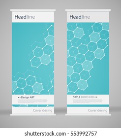 Brochure cover design. Abstract roll up. Modern poster magazine layout template. Fancy vector front page. Brochure template design. DNA. Beautiful structure of the spiral molecule. Science concept
