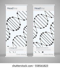 Brochure cover design. Abstract roll up. Modern poster magazine layout template. Fancy vector front page. Brochure template design. DNA. Beautiful structure of the spiral molecule. Science concept