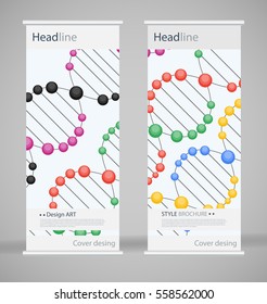 Brochure cover design. Abstract roll up. Modern poster magazine layout template. Fancy vector front page. Brochure template design. DNA. Beautiful structure of the spiral molecule. Science concept