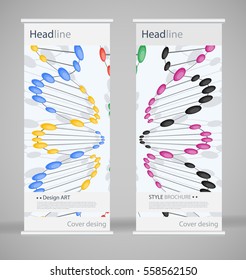Brochure cover design. Abstract roll up. Modern poster magazine layout template. Fancy vector front page. Brochure template design. DNA. Beautiful structure of the spiral molecule. Science concept