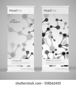 Brochure cover design. Abstract roll up. Modern poster magazine layout template. Fancy vector front page. Brochure template design. DNA. Beautiful structure of the spiral molecule. Science concept
