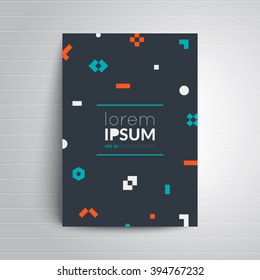 Brochure cover design. Colorful geometric shapes on dark background. A4 format template for business card,poster,flyer etc.