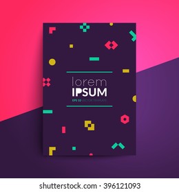 Brochure cover design. Colorful geometric shapes on dark background. A4 format template for business card,poster,flyer etc.