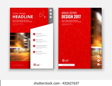 Brochure cover design. Corporate business template for report, catalog, magazine. Layout with modern flat styled photo. Creative red presentation, poster, flyer or banner vector concept
