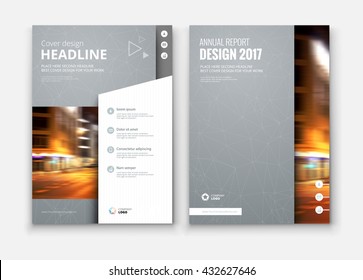 Brochure cover design. Corporate business template for report, catalog, magazine. Layout with modern flat styled photo. Creative silver presentation, poster, flyer or banner vector concept
