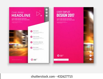 Brochure cover design. Corporate business template for brochure, report, catalog, magazine. Layout with modern flat styled photo. Creative pink presentation, poster, flyer or banner vector concept
