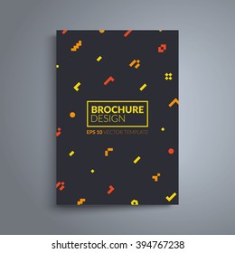 Brochure cover design. Geometric shapes on black background. A4 format template for business card,poster,flyer etc.
