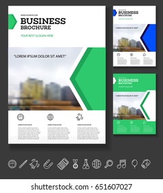 Brochure cover design layout with graphic elements and place for photo background, vector template in A4 size