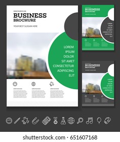 Brochure cover design layout with graphic elements and place for photo background, vector template in A4 size