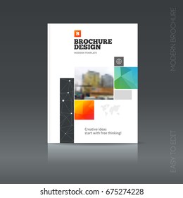 Brochure cover design layout with graphic elements and place for photo background, vector template in A4 size