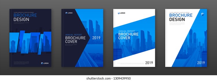 Brochure cover design layout set for business and construction. Abstract geometry whith colored cityscape vector illustration on background. Good for annual report, magazine, flyer, leaflet, poster.