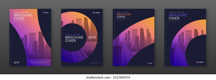 Brochure Cover Design Layout Set For Business And Construction. Abstract Geometry Whith Colored Cityscape Vector Illustration On Background. Good For Annual Report, Industrial Catalog Design.