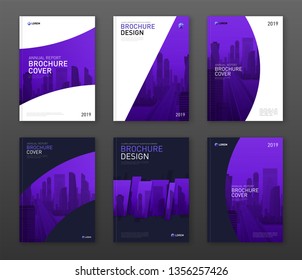 Brochure cover design layout set for business and construction. Abstract geometry whith colored cityscape vector illustration on background. Good for annual report, industrial catalog design.