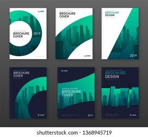 Brochure cover design layout set for business and construction. Abstract geometry whith colored cityscape vector illustration on background. Good for annual report, magazine, flyer, leaflet, poster.