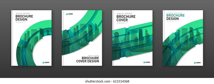 Brochure cover design layout set for business and construction. Abstract geometry with colored cityscape vector illustration on background. Good for annual report, magazine, flyer, leaflet, poster.