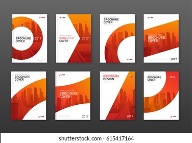 Brochure cover design layout set  for business and construction. Abstract geometry with colored cityscape vector illustration on background. Good for annual report, magazine, flyer, leaflet, poster.