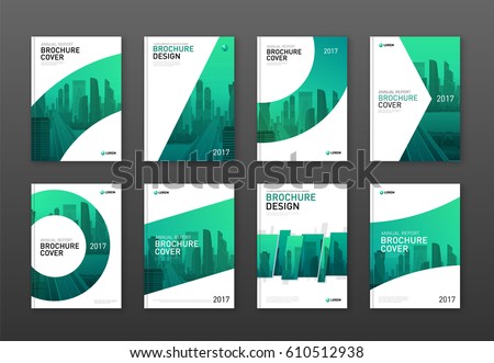 Brochure cover design layout set  for business and construction. Abstract geometry with colored cityscape vector illustration on background. Good for annual report, magazine, flyer, leaflet, poster.
