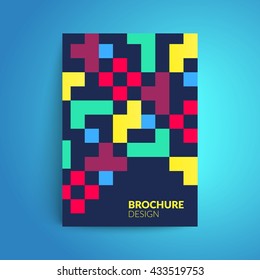 Brochure cover design. Minimalism. Colorful geometric shapes on dark background. Vector template for business card,poster,flyer etc.