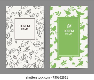 Brochure cover design. Nature background with leaf and bird. Set of vector template