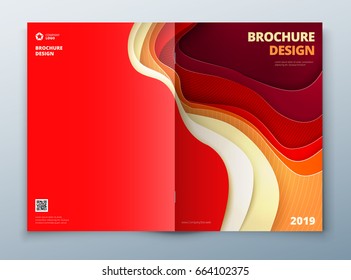 Brochure cover design. Paper carve abstract cover for brochure flyer magazine or catalog design. Brochure in red orange yellow color for catalog