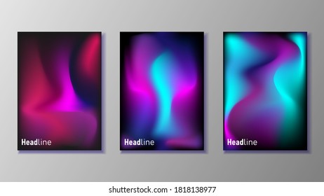 Brochure cover design set. Holographic gradient background. Eps 10 vector