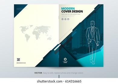 Brochure Cover design. Teal Corporate business template for brochure, report, catalog, magazine, book, booklet. Layout with modern triangle elements and abstract background. Creative vector concept