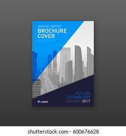 Plantilla de diseño de portada de folleto para la empresa de construcción o de finanzas. Geometría minimalista abstracta con ilustración vectorial de paisajes urbanos en segundo plano. Es bueno para informes anuales, revistas o catálogos.