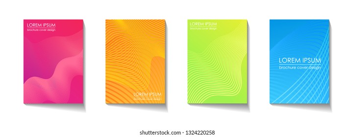 Brochure cover design template set, A4 standard size format, colorful gradient background with wave pattern