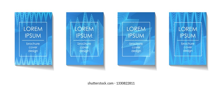 Brochure cover design template set, A4 standard size format, blue gradient background