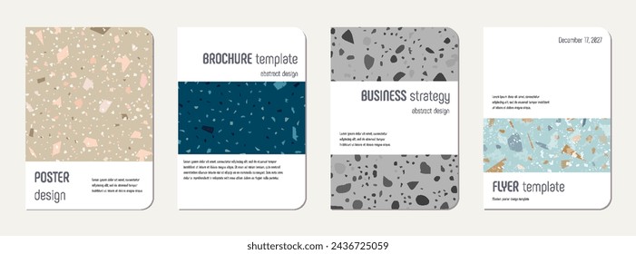 Brochure cover design. Terrazzo abstract background made of natural stones, granite, quartz and marble. Venetian terrazzo texture brochure template.