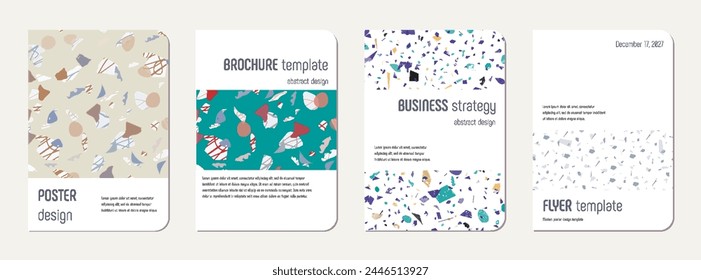 Brochure cover design. Terrazzo abstract background made of natural stones, granite, quartz and marble. Venetian terrazzo texture brochure template.