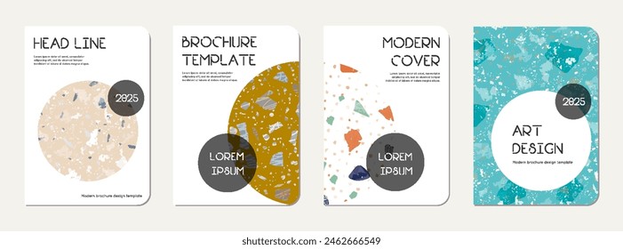 Brochure cover design. Terrazzo abstract background made of natural stones, granite, quartz and marble. Venetian terrazzo texture brochure template.