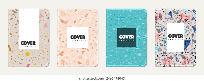 Brochure cover design. Terrazzo abstract background made of natural stones, granite, quartz and marble. Venetian terrazzo texture brochure template.