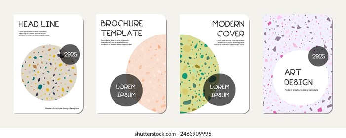 Brochure cover design. Terrazzo abstract background made of natural stones, granite, quartz and marble. Venetian terrazzo texture brochure template.