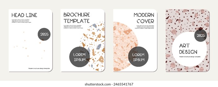 Brochure cover design. Terrazzo abstract background made of natural stones, granite, quartz and marble. Venetian terrazzo texture brochure template.