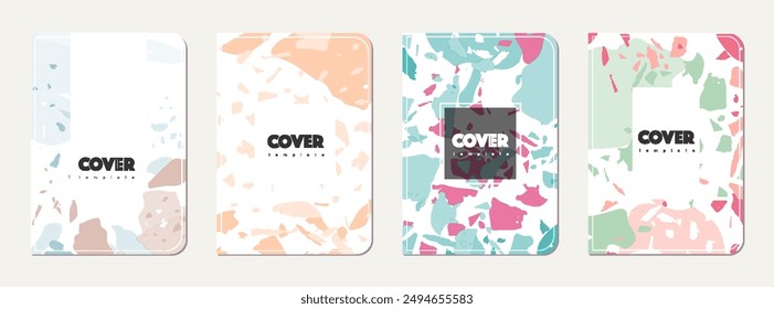 Brochure cover design. Terrazzo abstract background made of natural stones, granite, quartz and marble. Venetian terrazzo texture brochure template.
