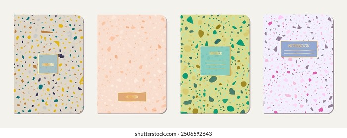 Brochure cover design. Terrazzo abstract background made of natural stones, granite, quartz and marble. Venetian terrazzo texture brochure template.