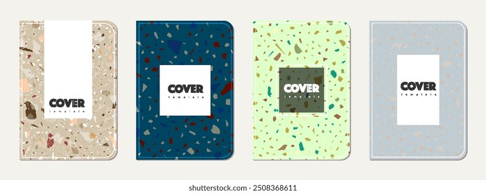 Brochure cover design. Terrazzo abstract background made of natural stones, granite, quartz and marble. Venetian terrazzo texture brochure template.