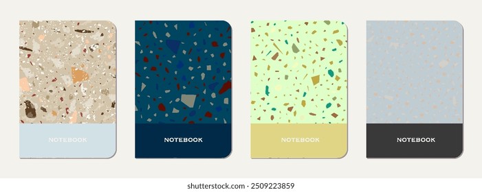 Brochure cover design. Terrazzo abstract background made of natural stones, granite, quartz and marble. Venetian terrazzo texture brochure template.