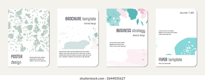 Brochure cover design. Terrazzo abstract background made of natural stones, granite, quartz and marble. Venetian terrazzo texture brochure template.